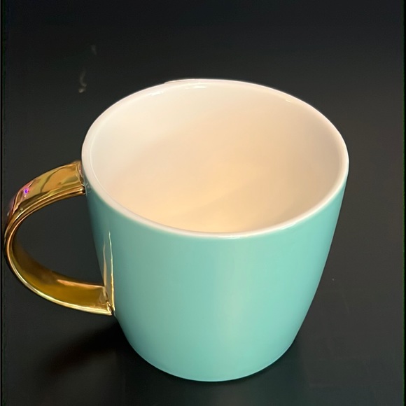 “resting beach face” gold on turquoise ceramic 14oz mug-NWT - Picture 2 of 8